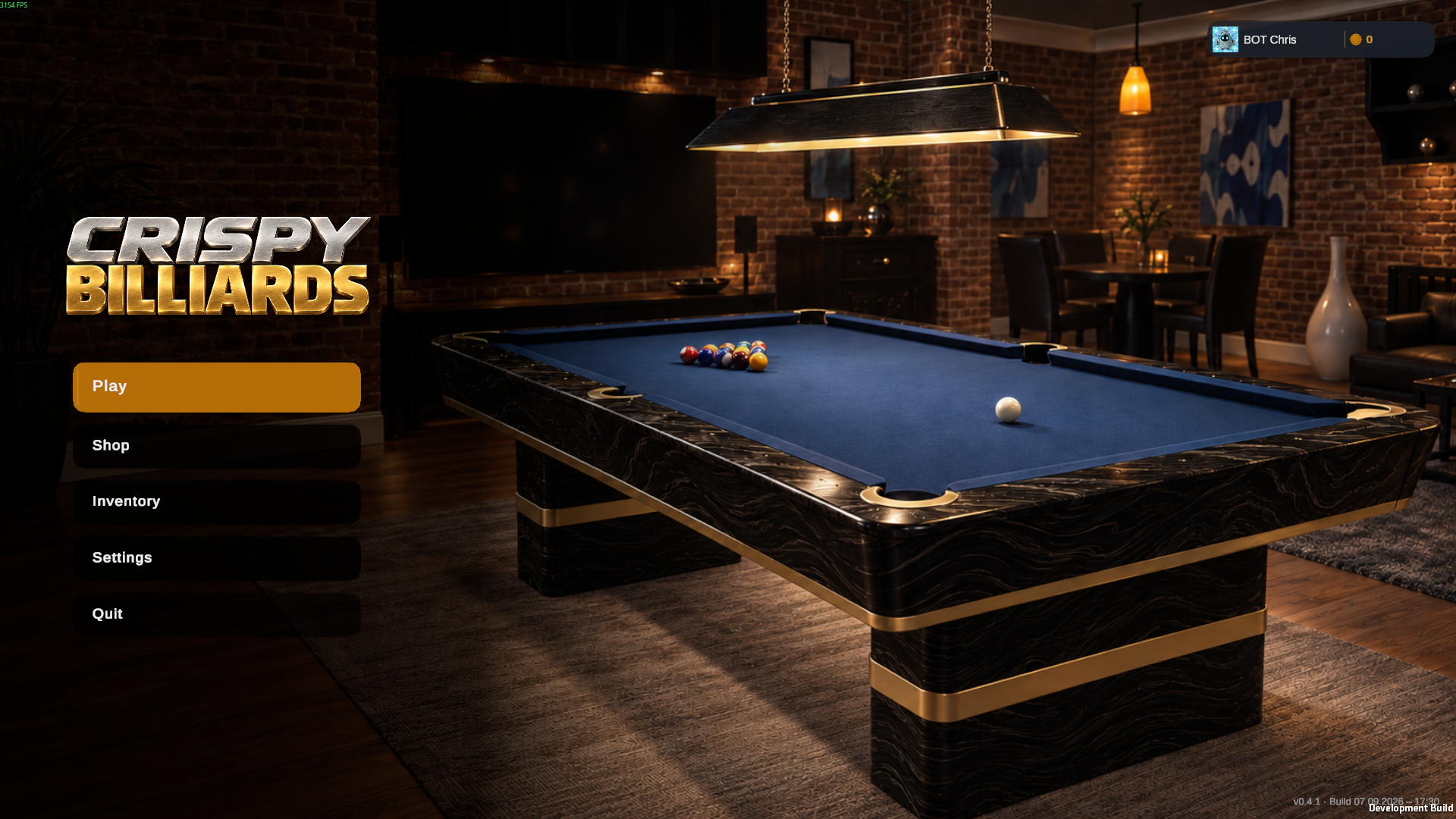 Crispy Billiards: Hauptmenü mit Billardtisch