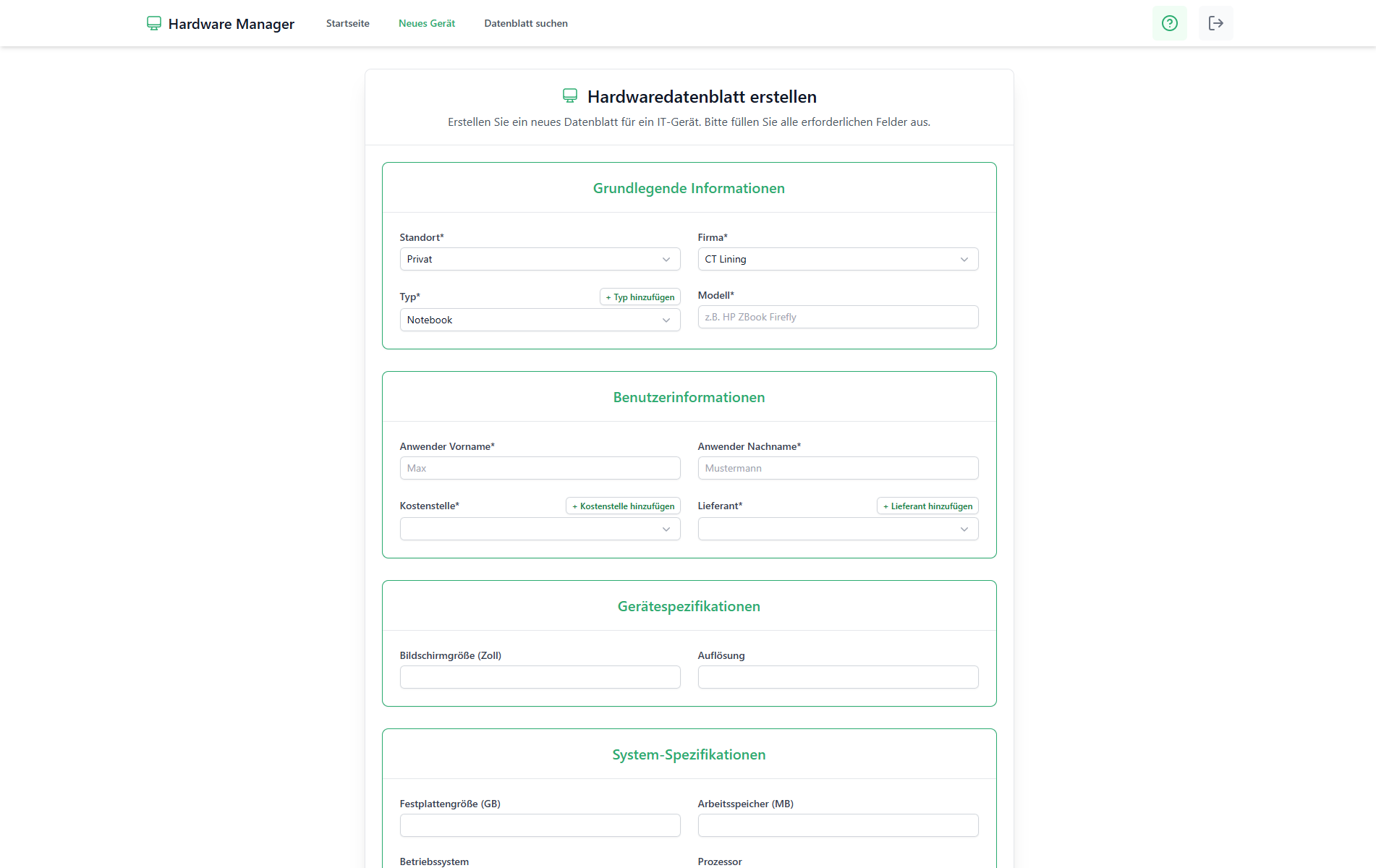 Hardware Management System: weitere Geräteansicht